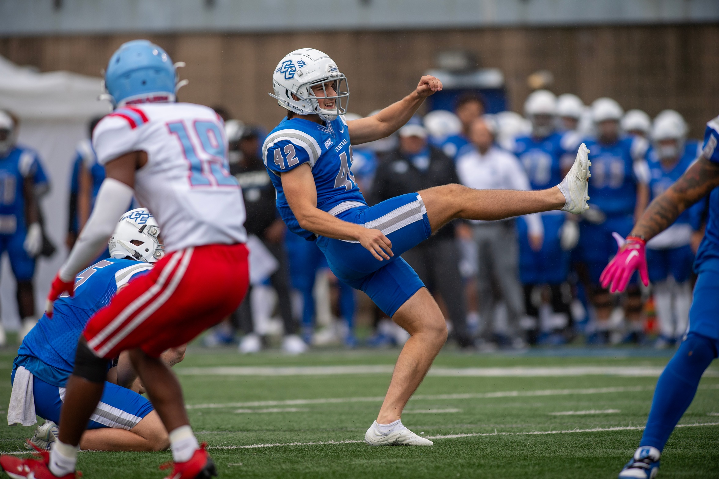 Jack Barnum was named NEC Special Teams Player of the Week after tying the school-record with a 50-yard field goal at CMU. (Photo: Steve McLaughlin)
