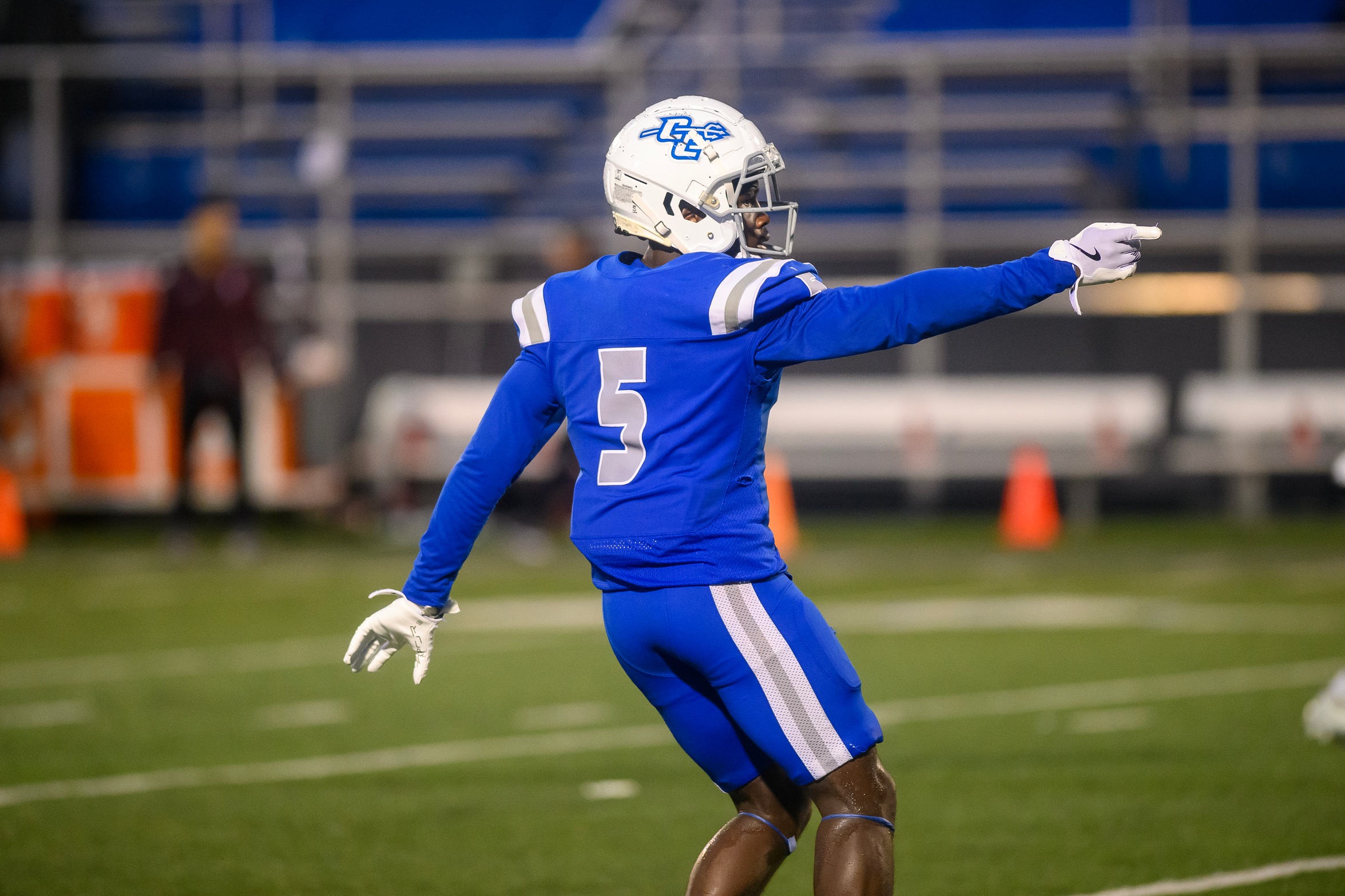 Kimal Clark scooped up a fumble forced by Jayden Anderson and returned it 10 yards for a touchdown, with 1:45 to play, to give the Blue Devils a 27-20 win at Saint Francis on Saturday. (Photo: Steve McLaughlin)