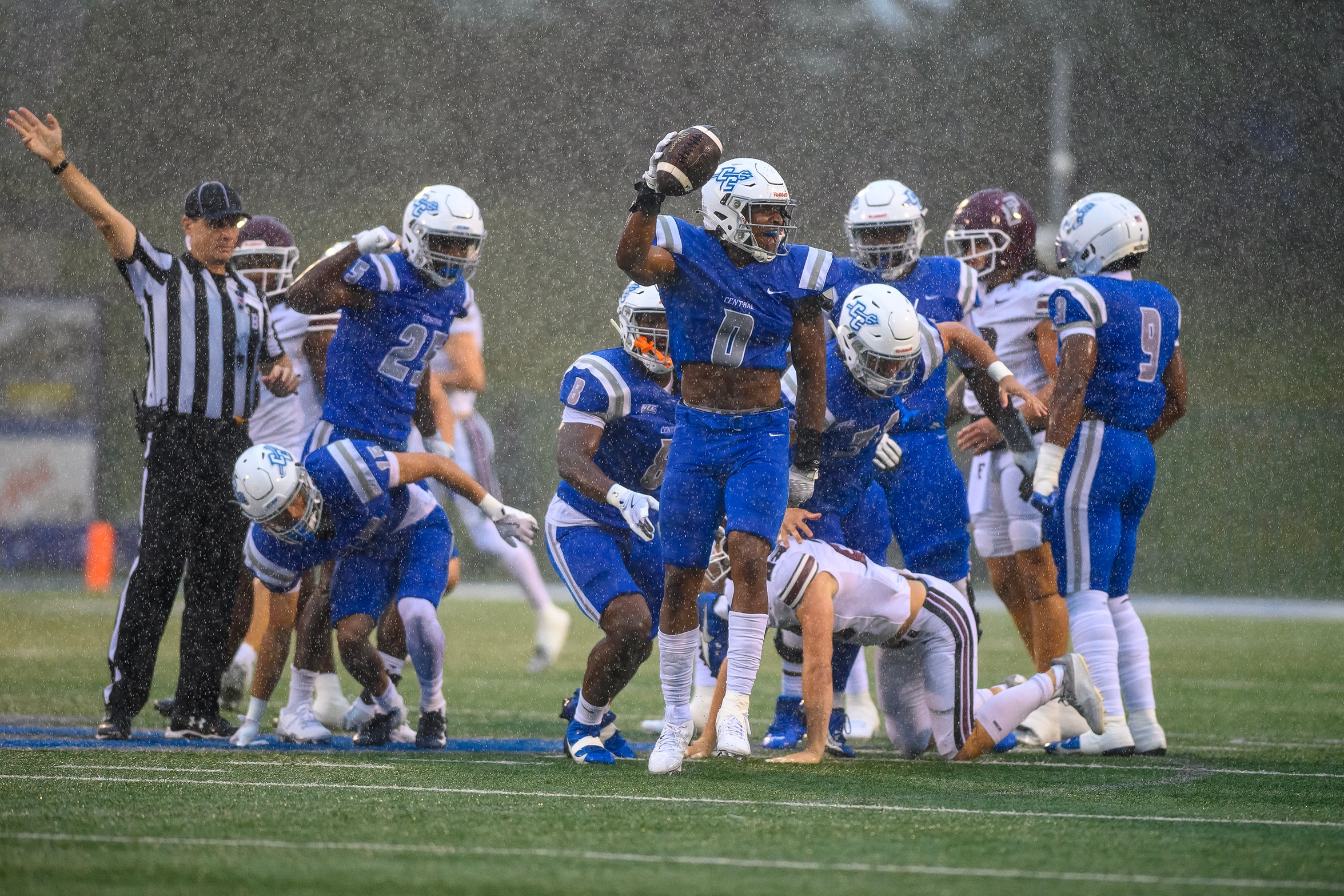 Vince Thomas recovered two fumbles Saturday, including one in the endzone for a touchdown as the CCSU Football earned a 33-3 win over Fordham. (Photo: Steve McLaughlin)