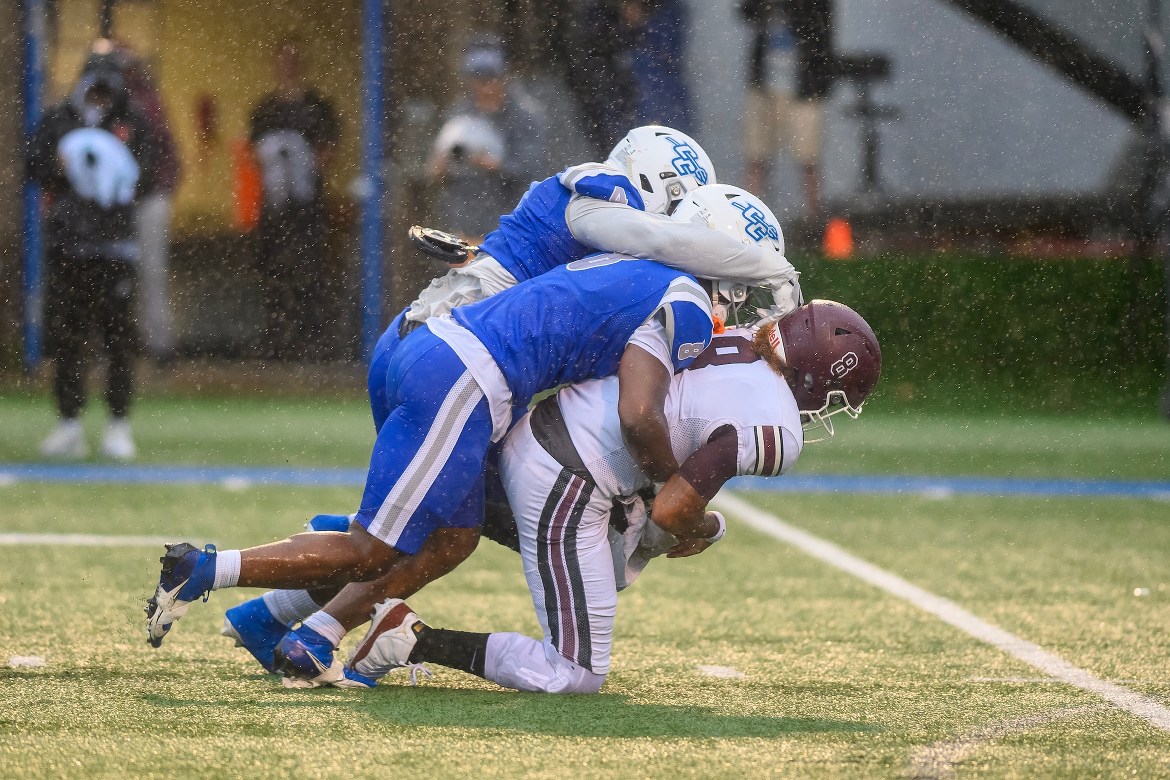 Malachai Wright was named NEC Defensive Player of the Week on September 9th. (Credit: Steve McLaughlin)