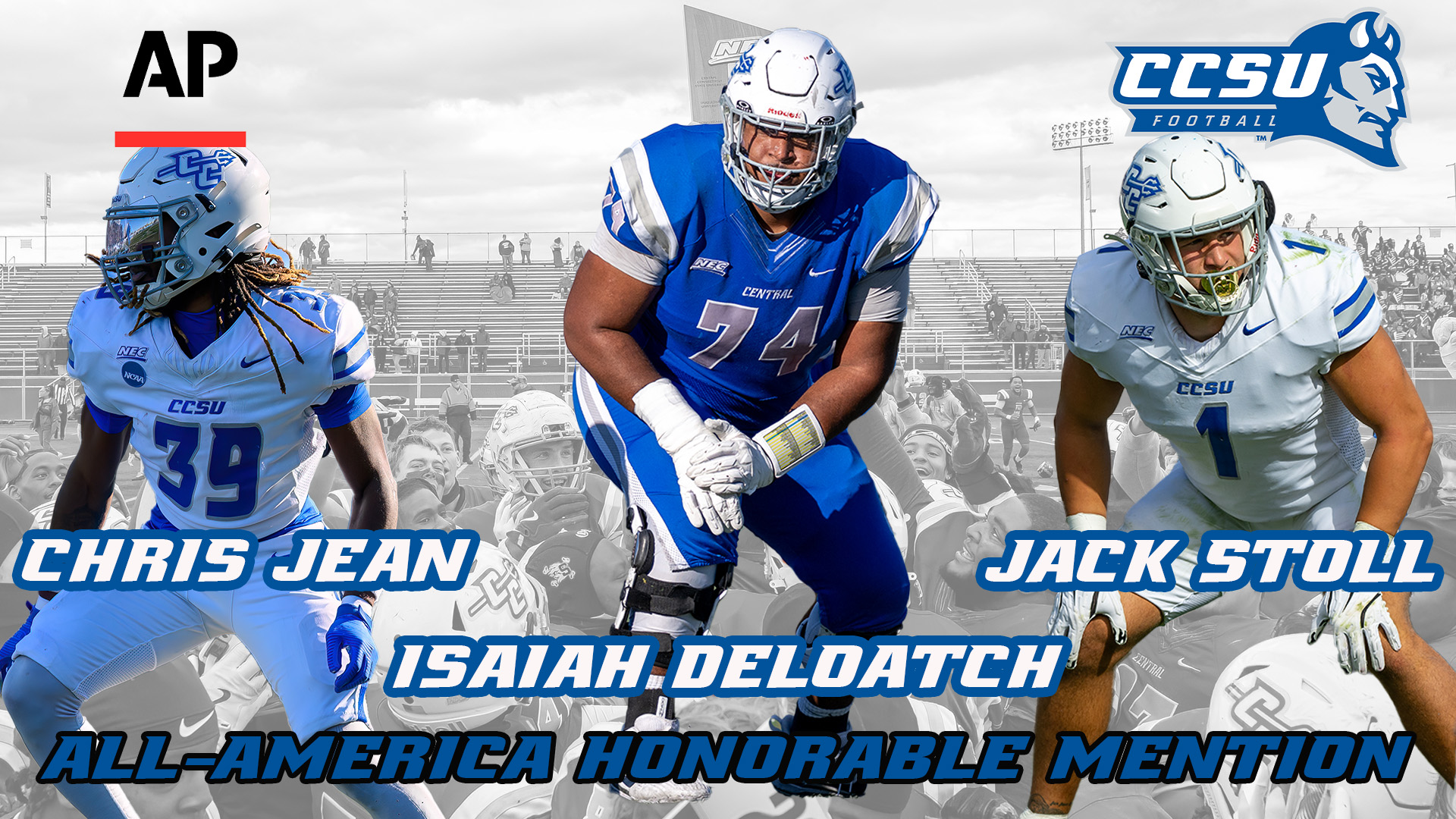 A record three CCSU football players received Honorable Mention All-America status from the Associated Press on Tuesday. (Photos: Steve McLaughlin)