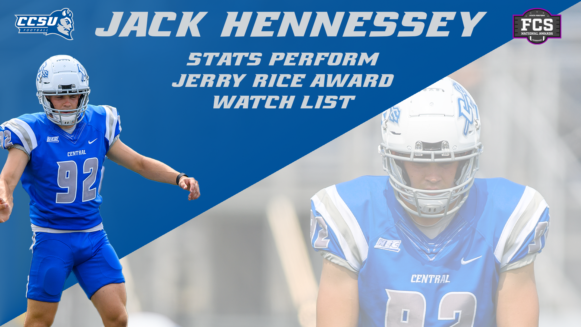 Jack Hennessey, the NEC's most accurate field goal kicker, has been named to the Stats Perform Jerry Rice Award Watch Watch List. (Photo: Steve McLaughlin Photo)