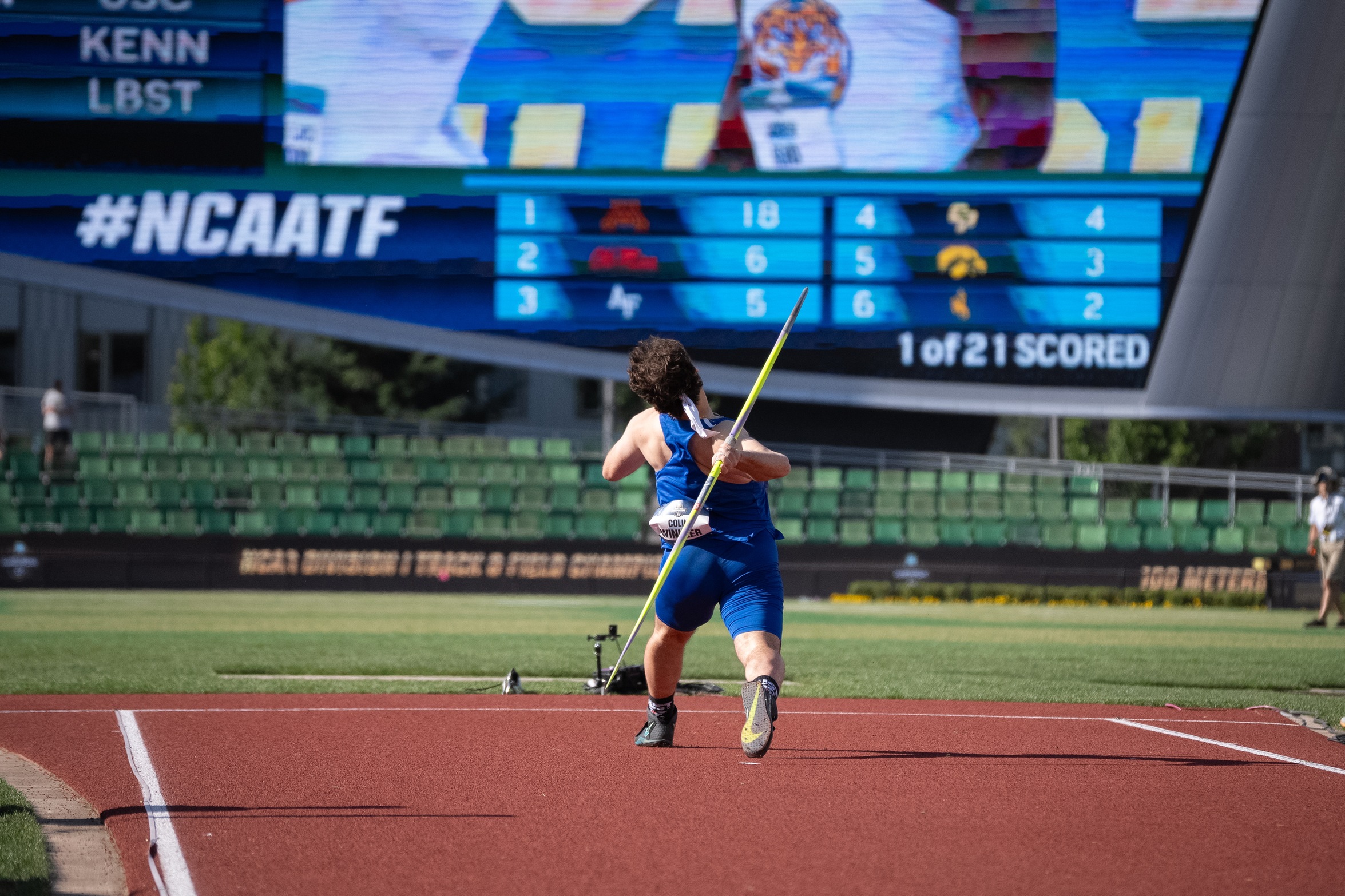 Colin Winkler earned All-America status and placed ninth in the javelin, Wednesday night at the NCAA Outdoor Track and Field Championships. (Photo: Nathan Gong).
