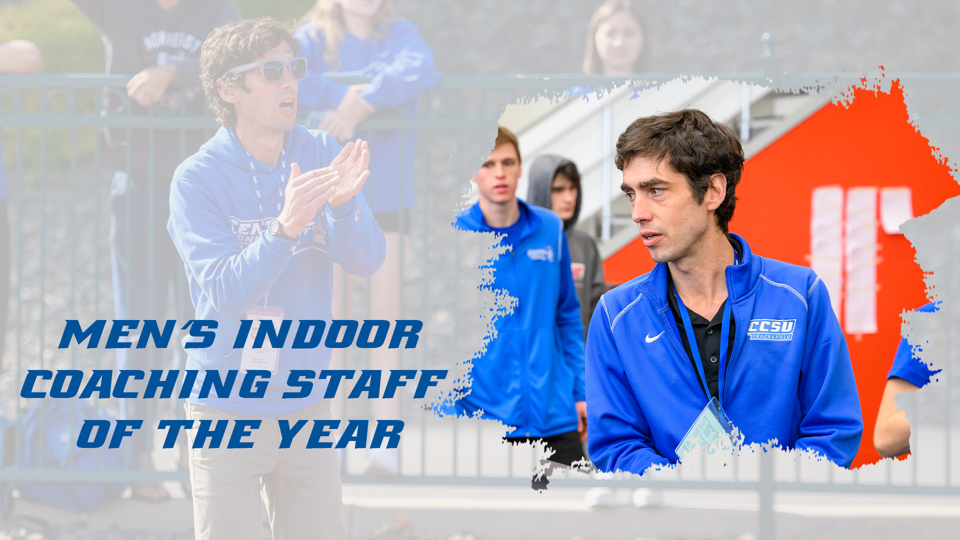 Eric Blake and company have been named the NEC Men's Indoor Track  Field Coaching Staff of the Year, after leading the Blue Devils to  the NEC Championship with a record point total. (Photos: Steve McLaughlin and NEC)