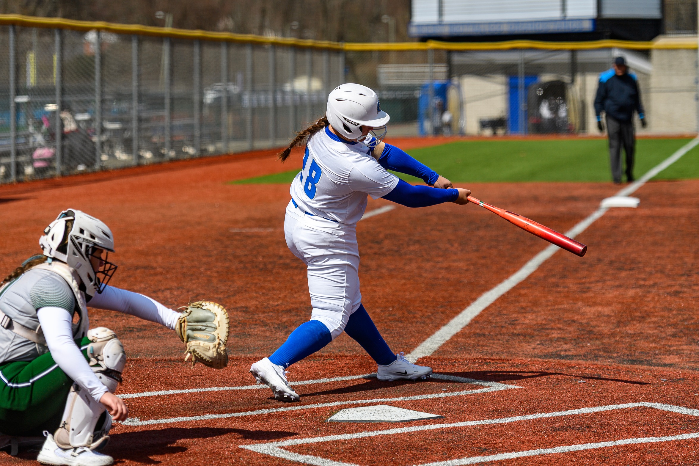 Stella Gasper hit her first career homerun, a grand slam, in Sunday's win over Le Moyne (Photo: Steve McLaughlin)