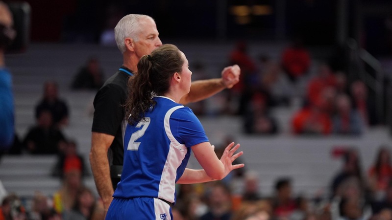 Belle Lanpher scored 12 points for the Blue Devils at Syracuse Friday, November 10th. (Photo: Emily Lang)