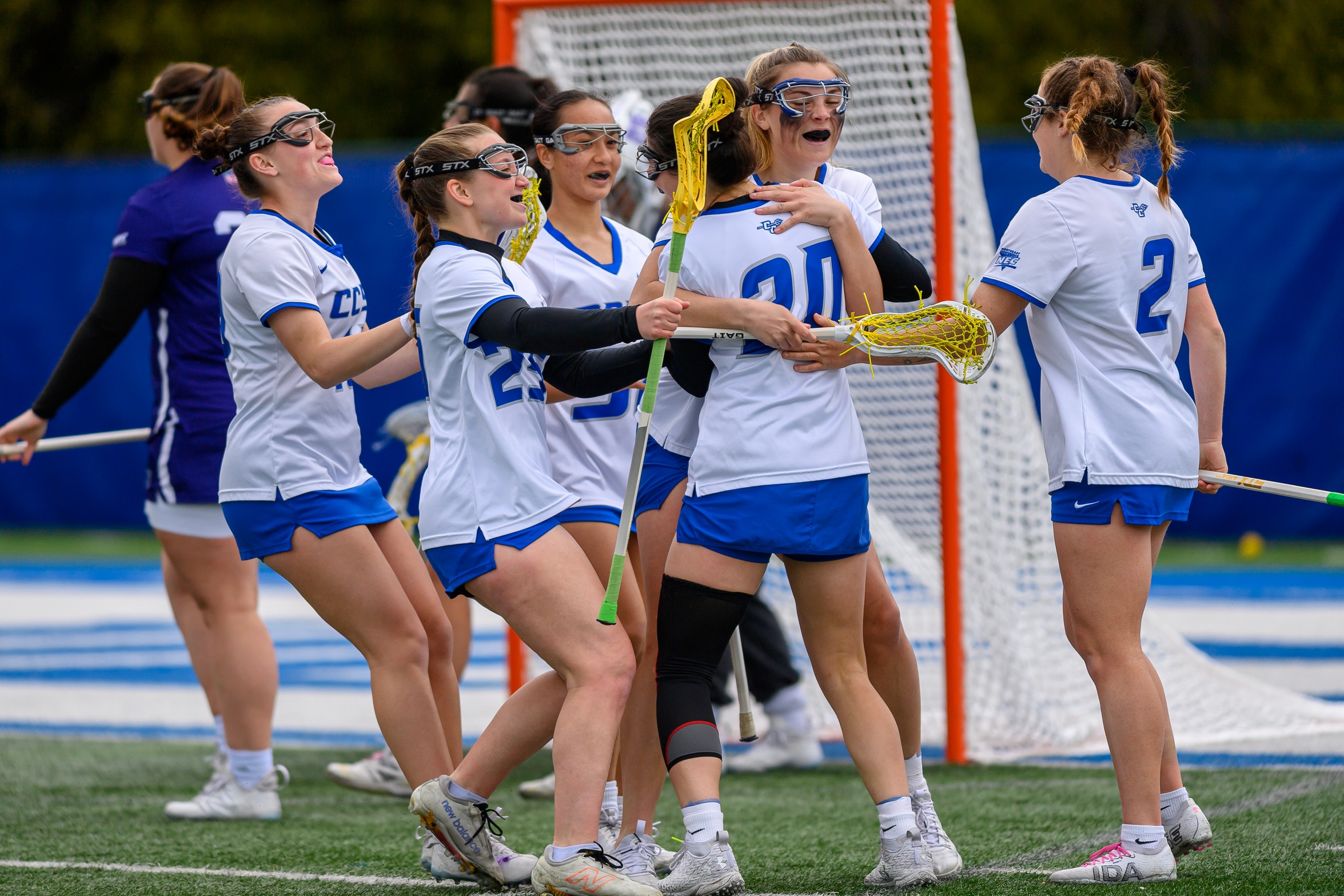 The CCSU lacrosse team defeated Delaware State on Saturday, thanks in part to three goals and four assists from Abbey Cannon (Photo: Steve McLaughlin)