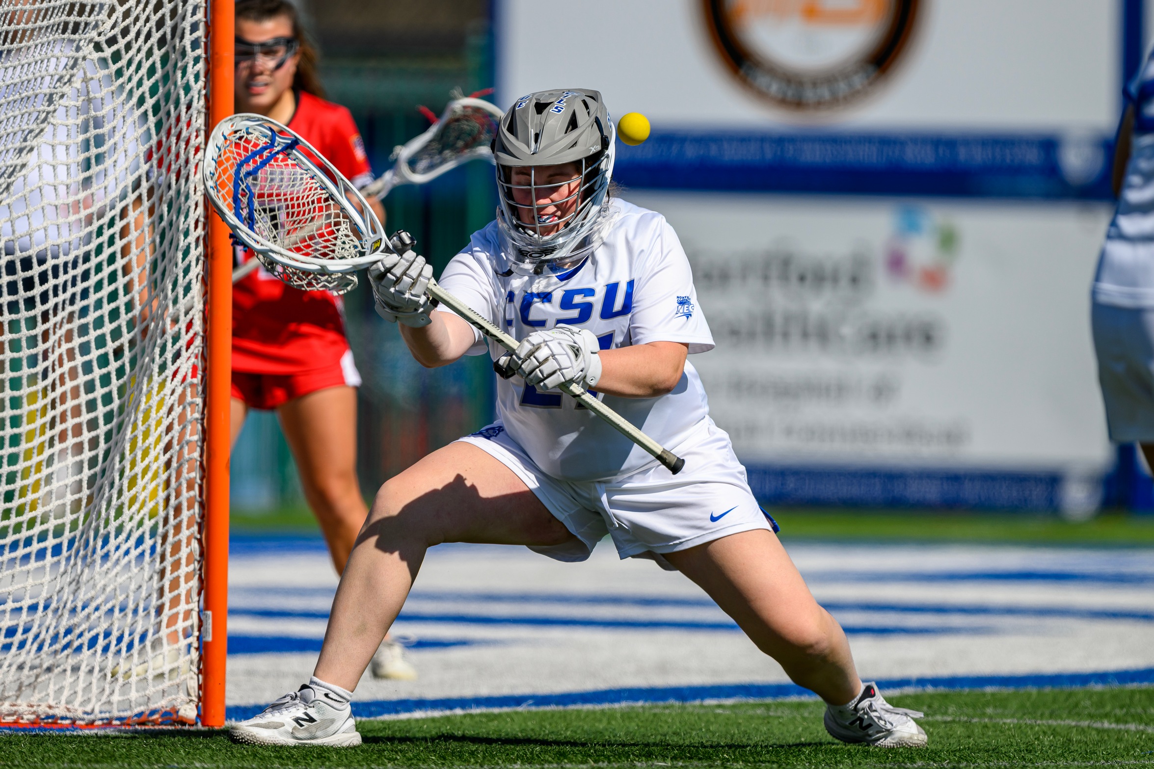 Maeve Tobler had 10 saves and four ground balls versus FDU on March 14, 2026. (Photo: Steve McLaughlin)