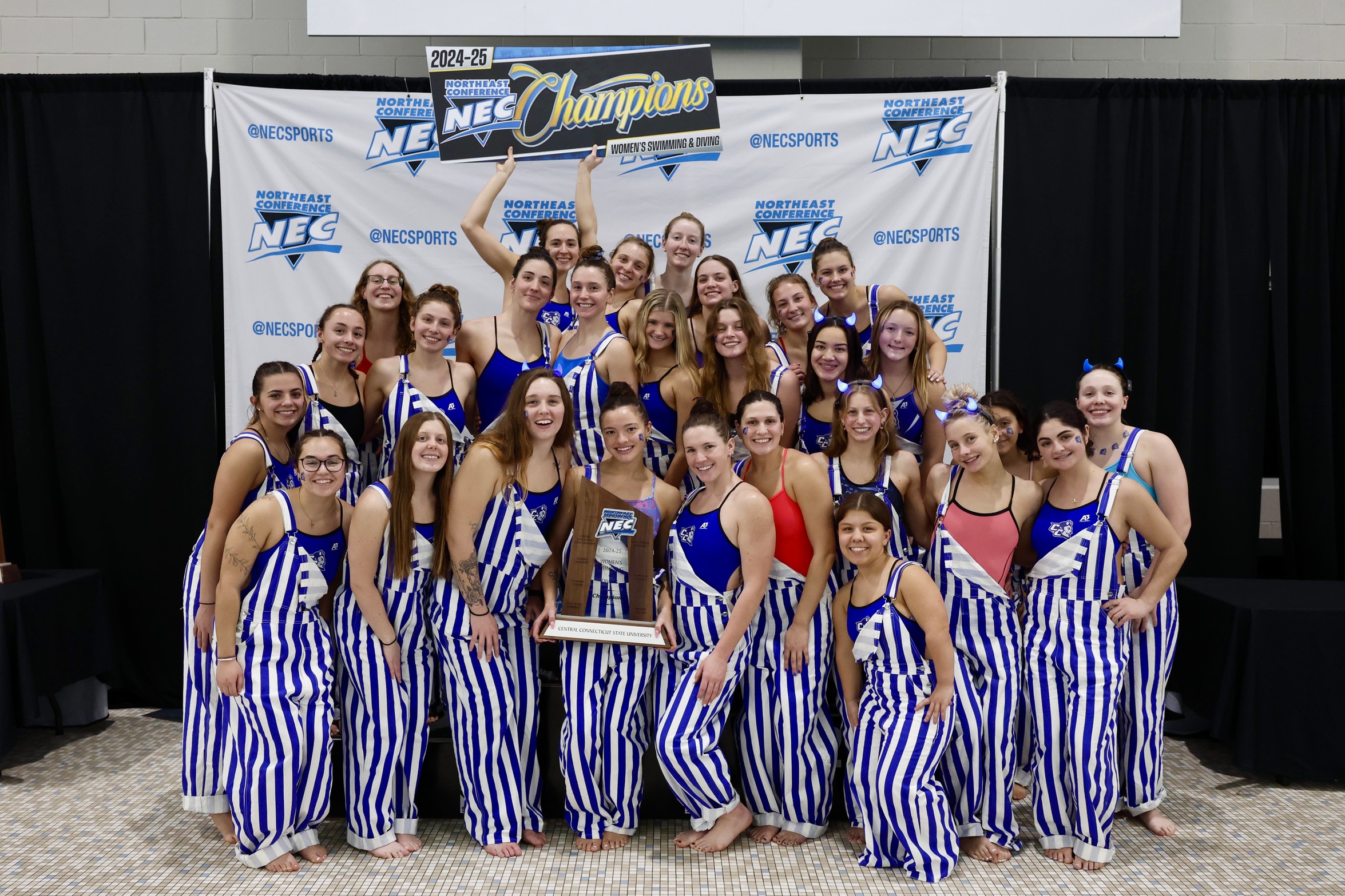Swimming and Diving won its third consecutive NEC Championship on Saturday night, defeating the runner-up by 43 points. It is the Blue Devils ninth NEC Swimming & Diving Championship. (Photo: Brian Fisher)