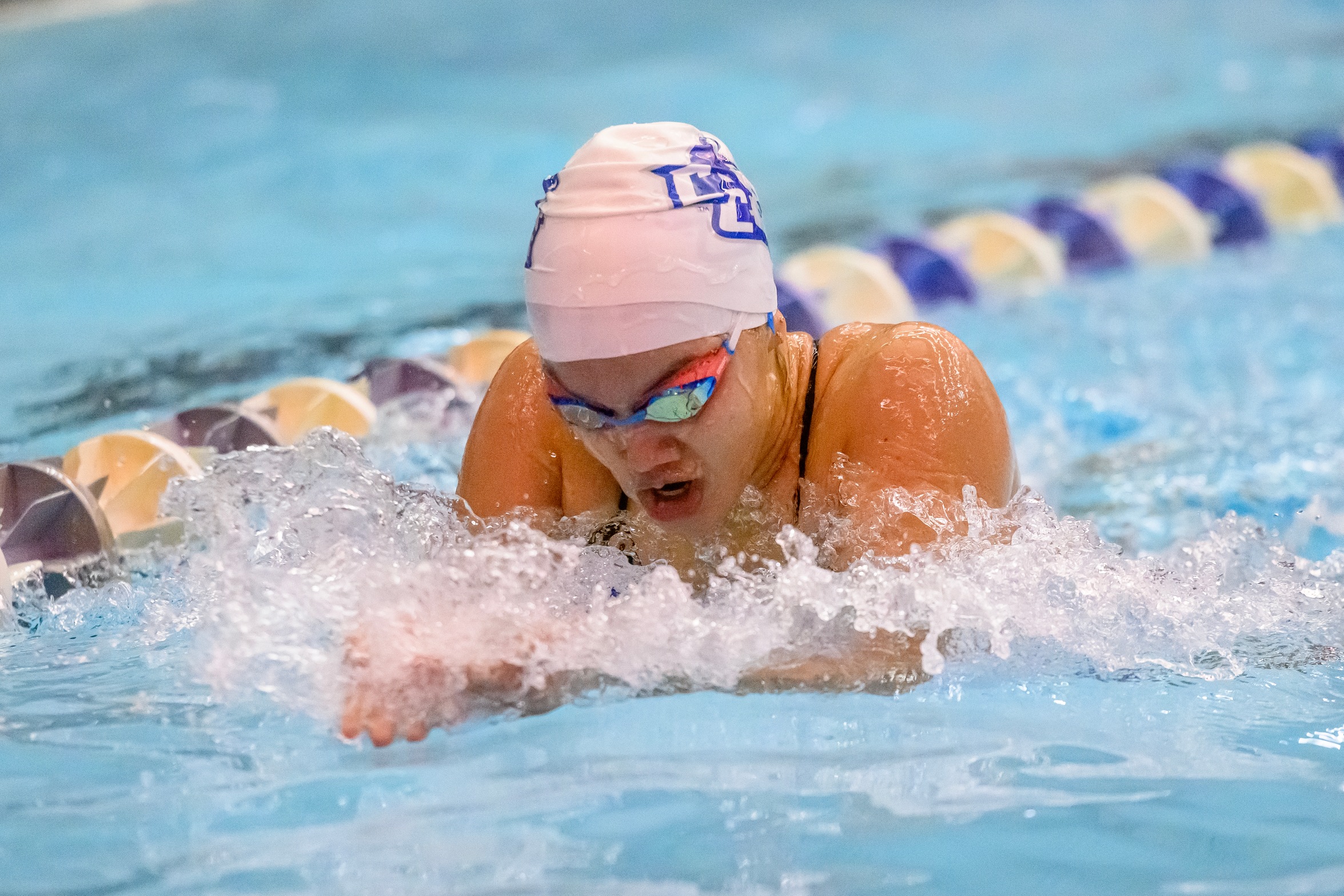 Grace Young won both breaststroke events at the Friday Night Sprints on November 8, 2024 at Suydam Natatorium. (Photo: Steve McLaughlin)
